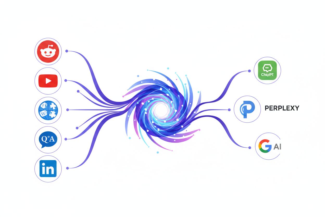 AI systems pulling data from community platforms including Reddit, YouTube, Wikipedia, and other sources