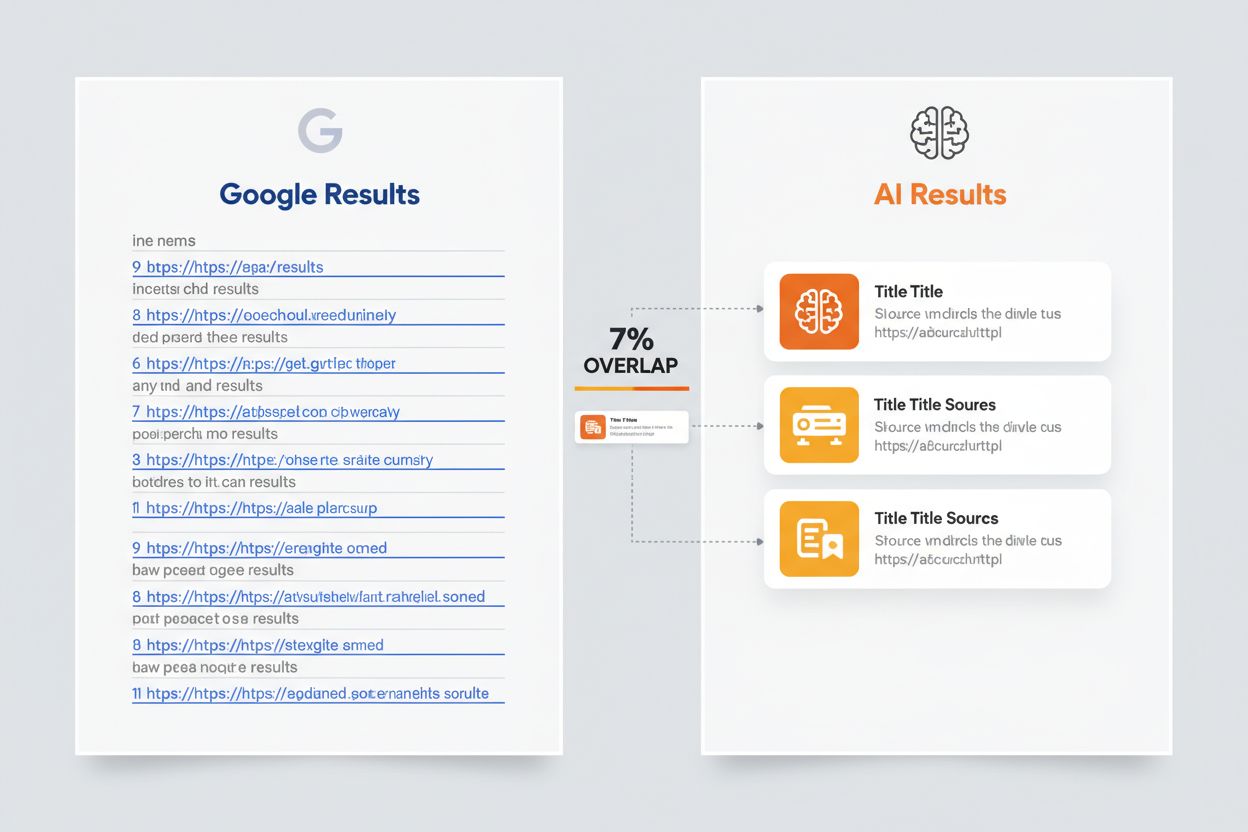 7% overlap problem visualization showing minimal overlap between Google and AI search results