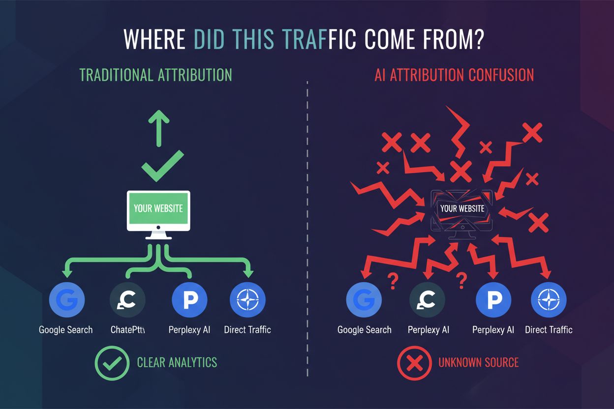Comparison of traditional vs AI traffic attribution flows