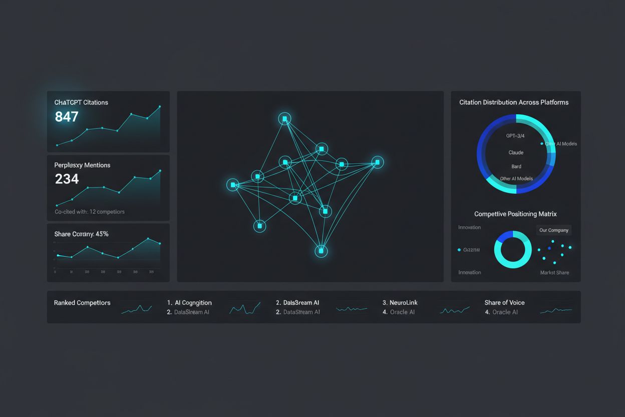 AI citation tracking dashboard showing competitive intelligence and metrics