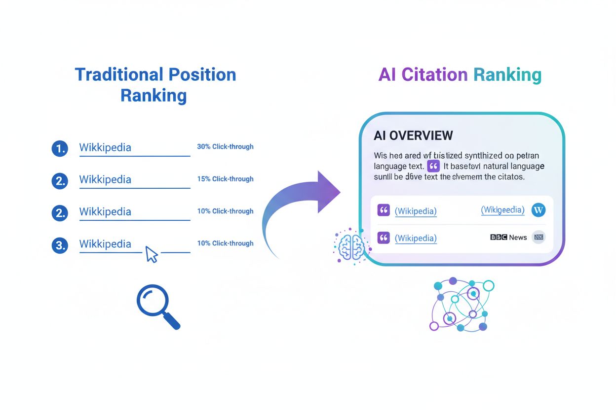 Traditional position ranking vs AI citation ranking visualization