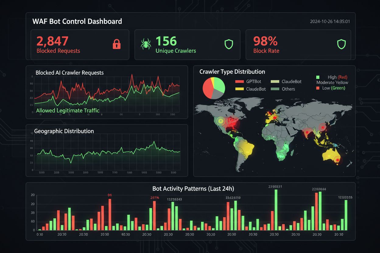 WAF monitoring dashboard showing real-time bot traffic analytics
