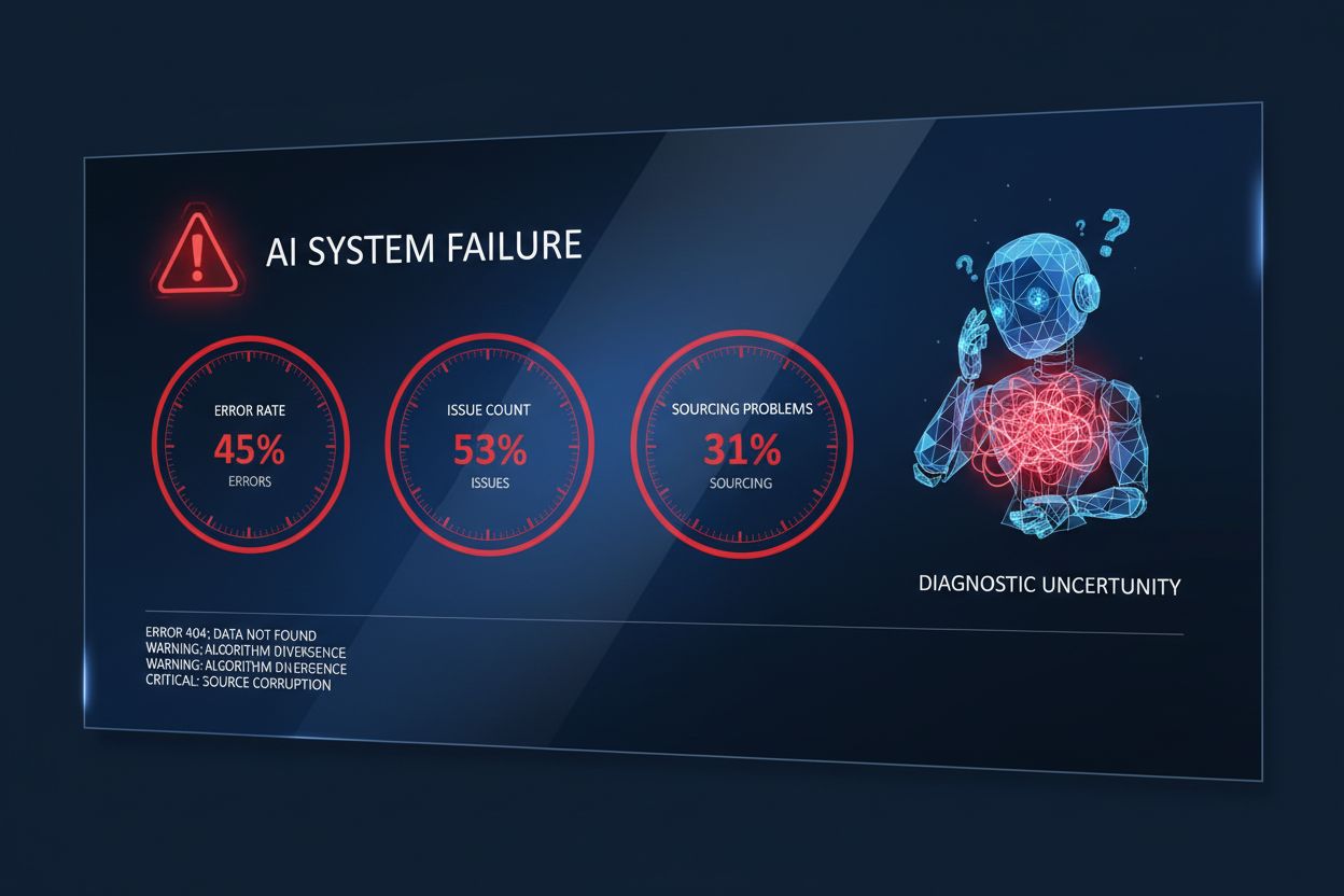 AI error dashboard showing 45% error rate with red warning indicators
