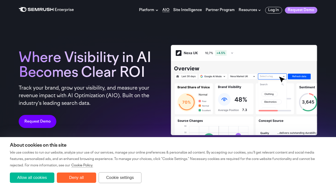 Semrush AIO platform combining SEO and AI visibility