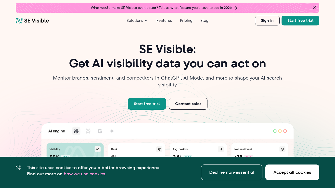 SE Visible AI visibility monitoring platform dashboard