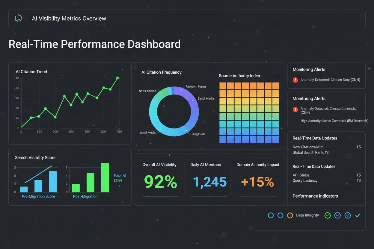 Analytics dashboard showing AI visibility metrics and monitoring