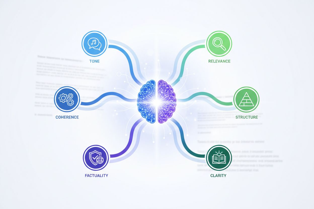 AI system evaluating content quality across multiple dimensions