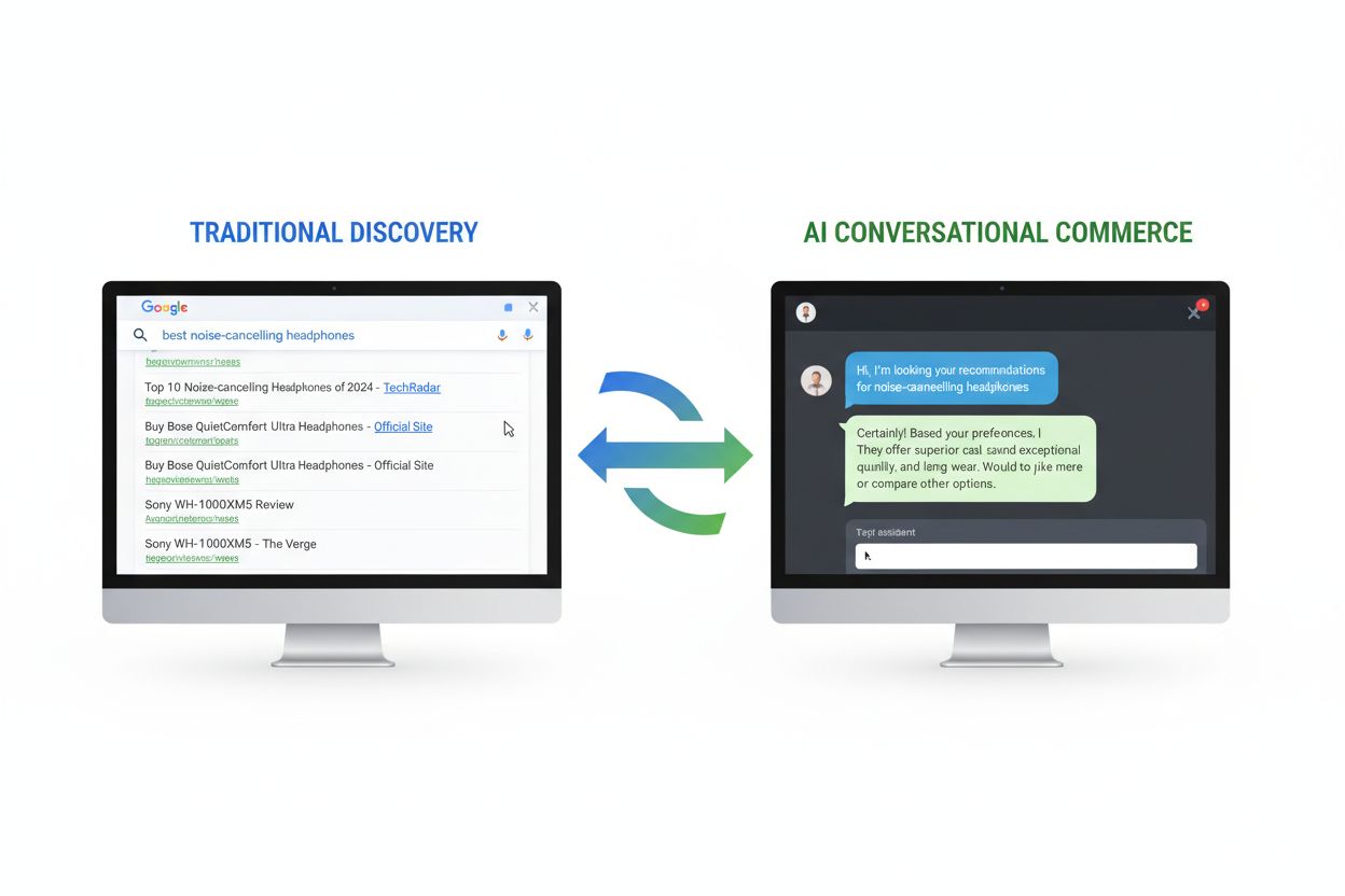 Evolution of shopping discovery from traditional Google search to ChatGPT AI recommendations