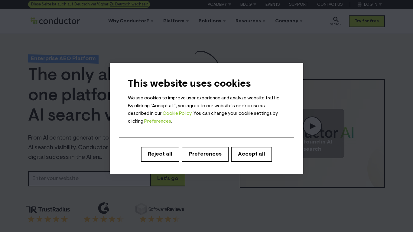 Conductor Intelligence platform for AI search visibility and technical SEO