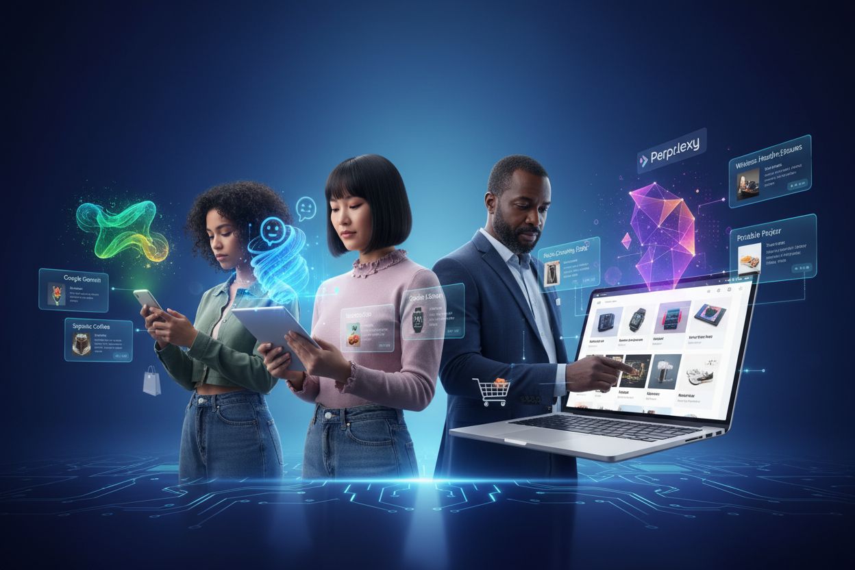 AI shopping revolution with multiple AI assistants helping customers discover products