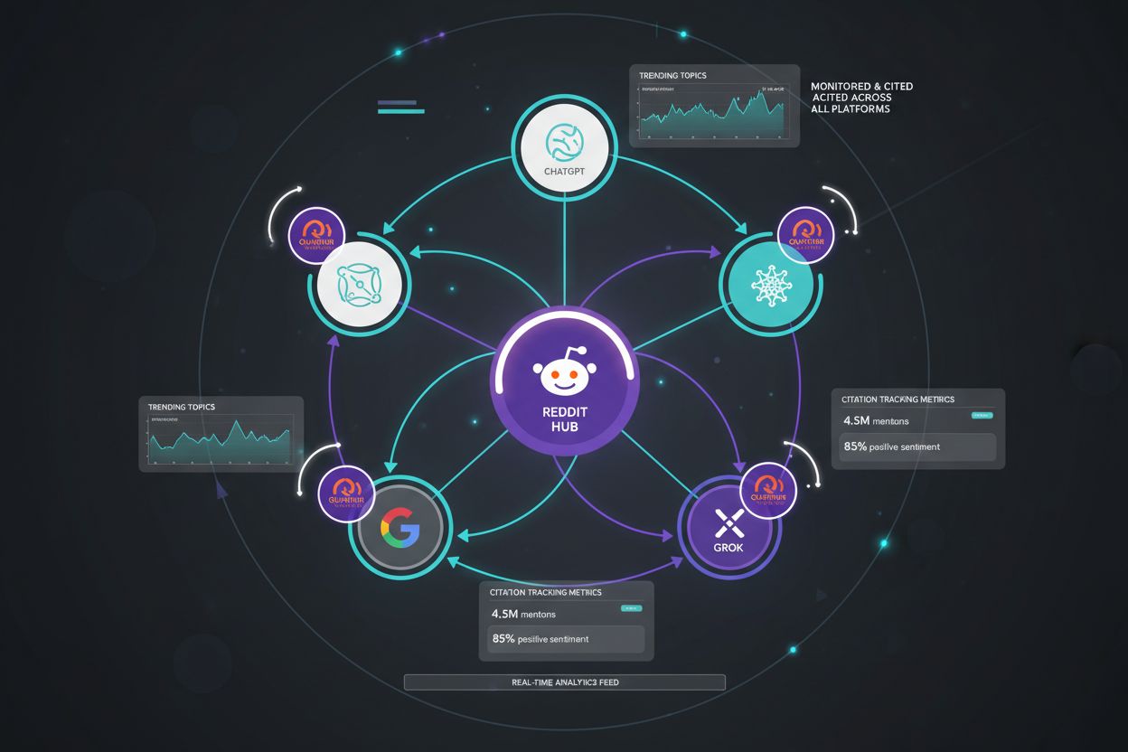 AI visibility monitoring dashboard showing interconnected platforms and citation tracking
