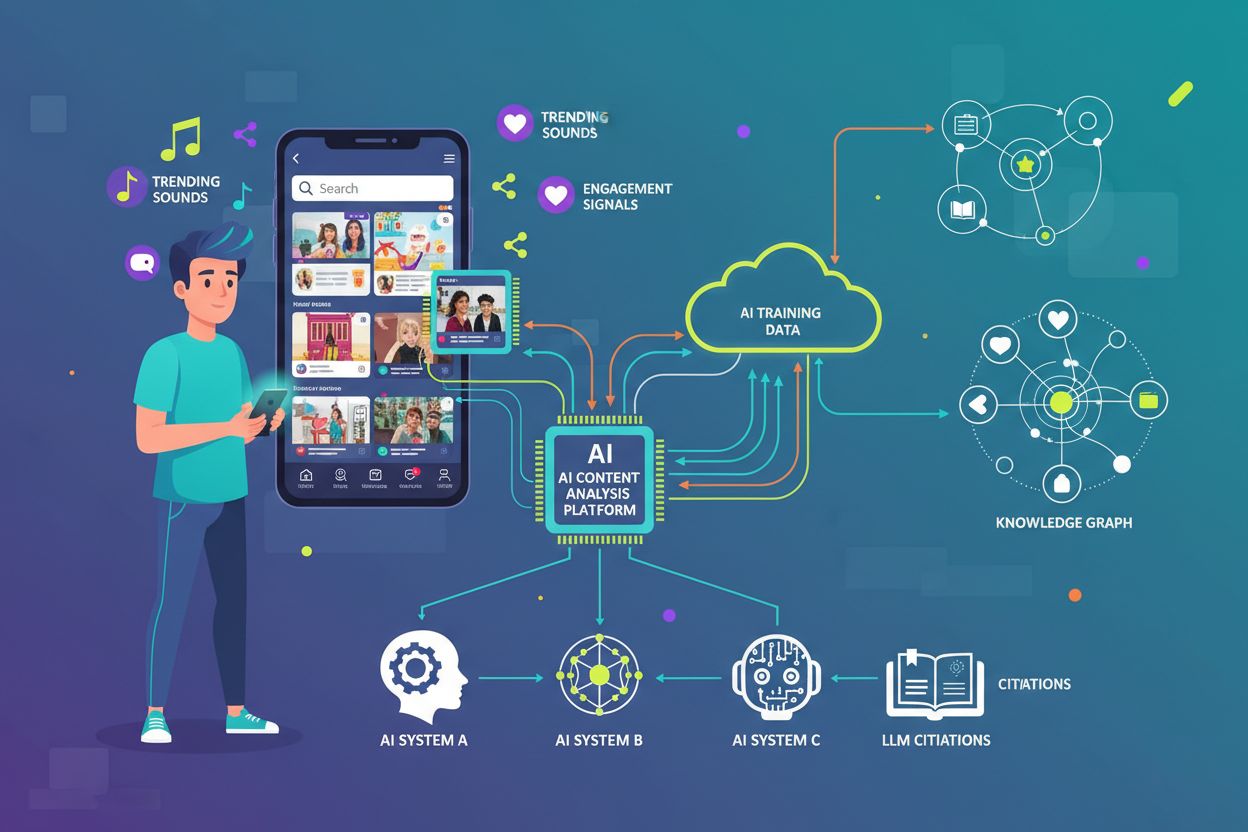 Infographic showing Gen Z user searching on TikTok with AI systems analyzing content