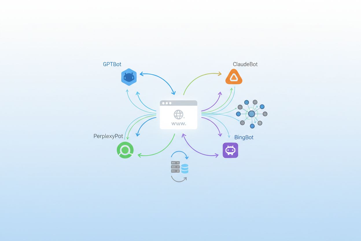 AI crawlers accessing websites with data flow visualization