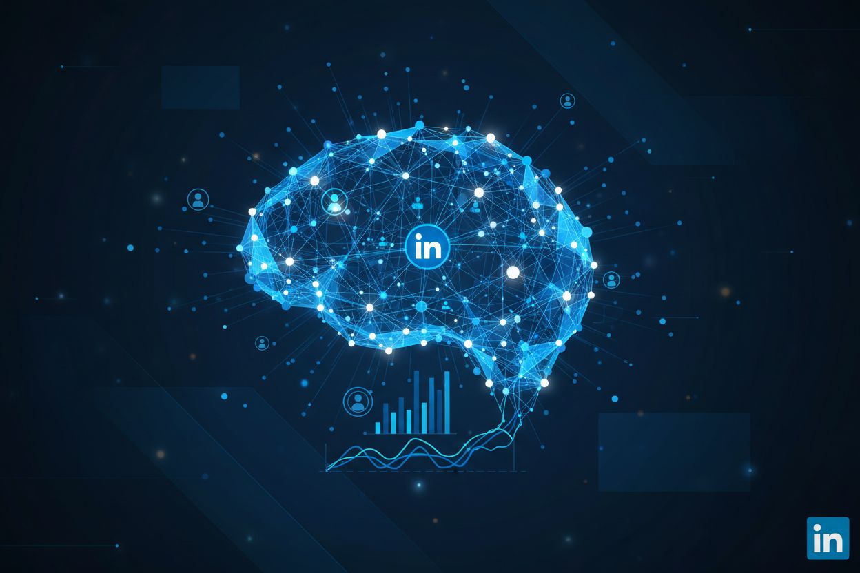 LinkedIn algorithm visualization with AI neural networks and data flow