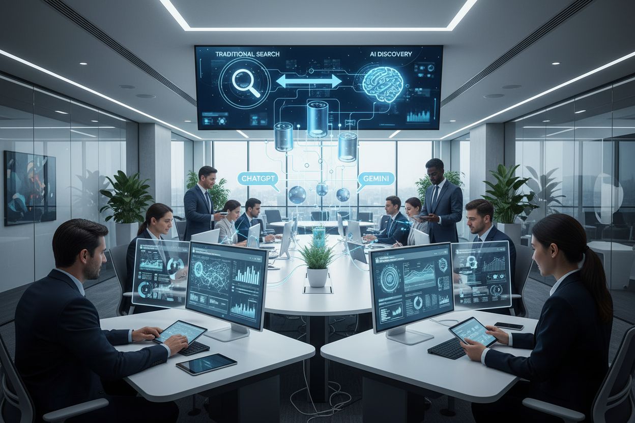 AI-powered B2B discovery transformation showing professionals reviewing AI-generated insights