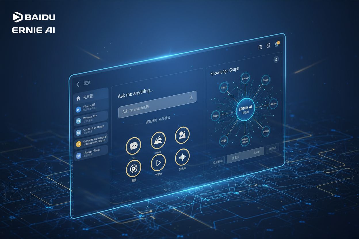 Baidu Ernie AI chatbot interface showing multimodal capabilities with neural network visualization