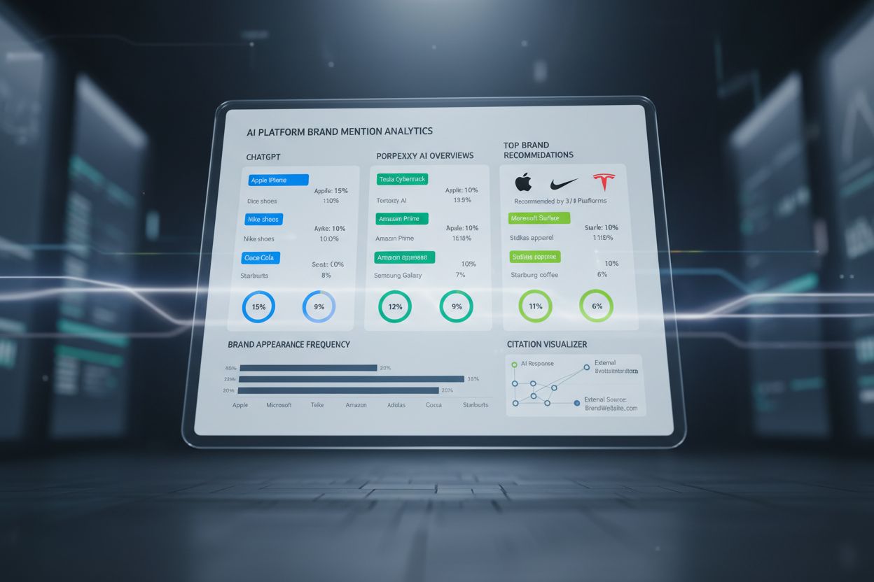 AI platforms showing brand mention indicators and visibility metrics