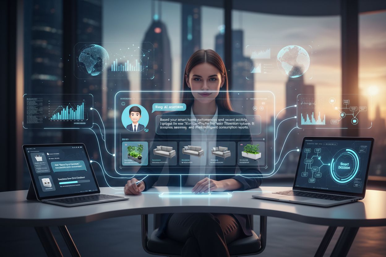 Future of AI search showing AI agents, automation, and seamless shopping experiences across devices