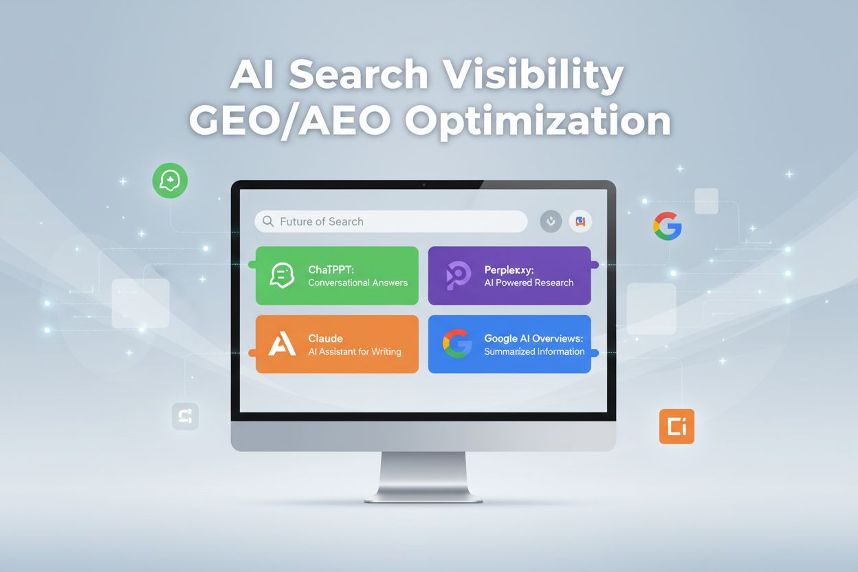 AI Search Landscape showing ChatGPT, Perplexity, Claude, and Google AI Overviews