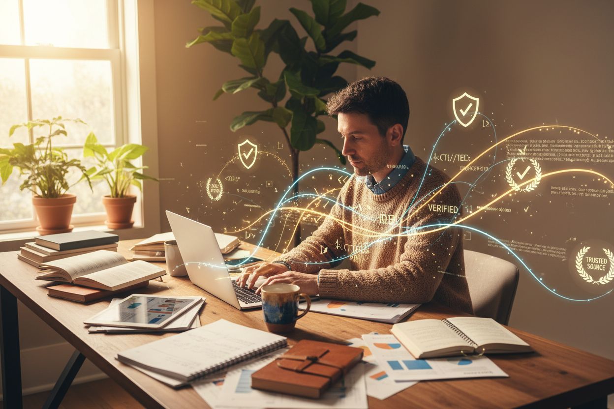 Authentic content creator working with citations flowing from their work