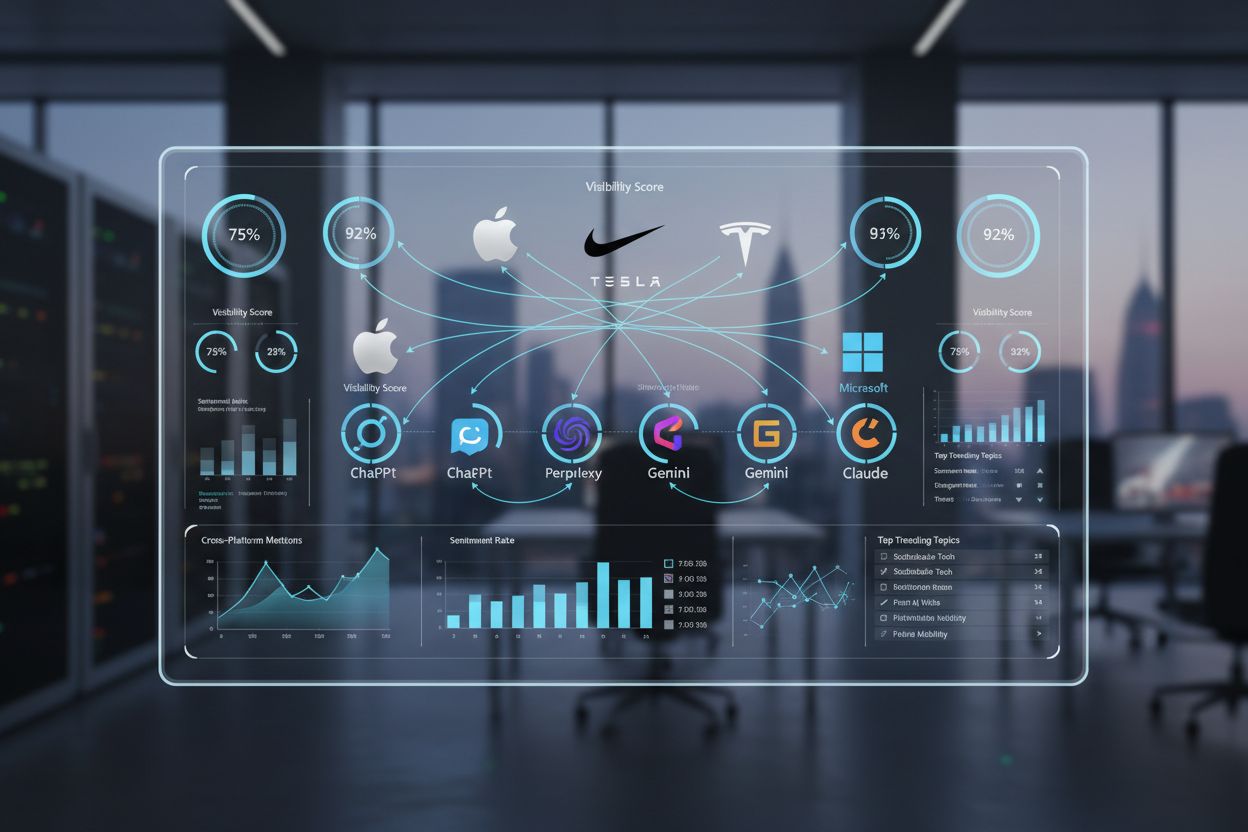 Multi-brand AI visibility dashboard showing multiple brands monitored across AI platforms