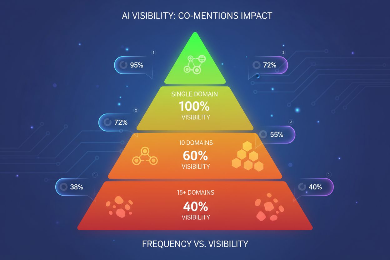 Pyramid visualization showing co-mention frequency impact on AI visibility with domains at different levels
