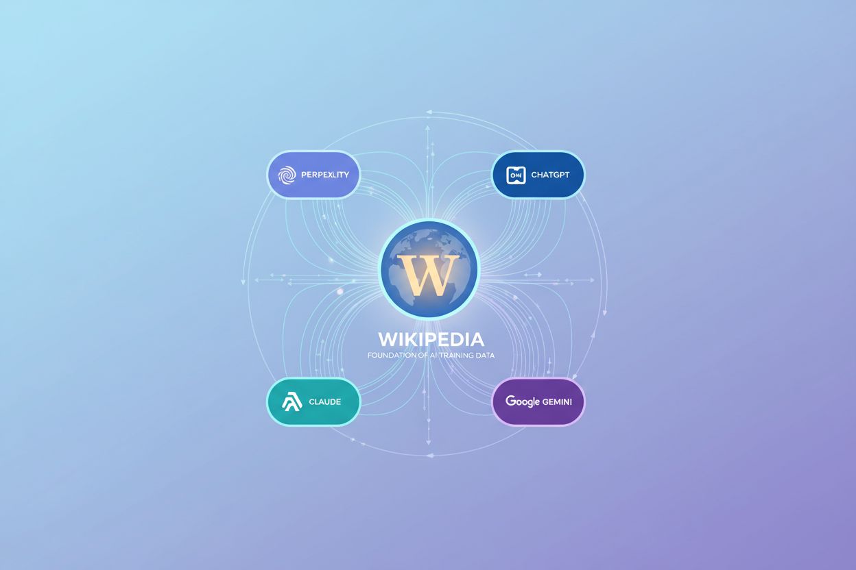 Wikipedia as the foundation of AI training data, showing interconnected AI models