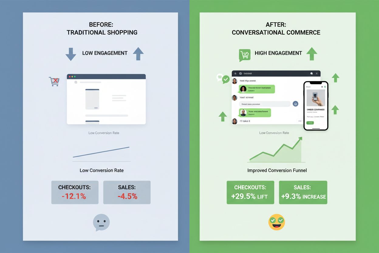 Successful shopping conversation showing metrics and conversion improvements