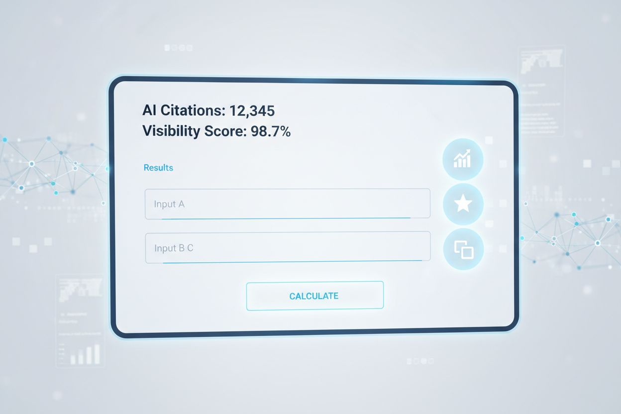 Modern interactive calculator interface with AI elements and metrics display