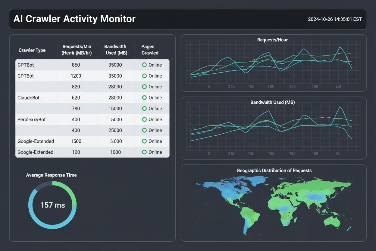 AI crawler monitoring dashboard with metrics and analytics