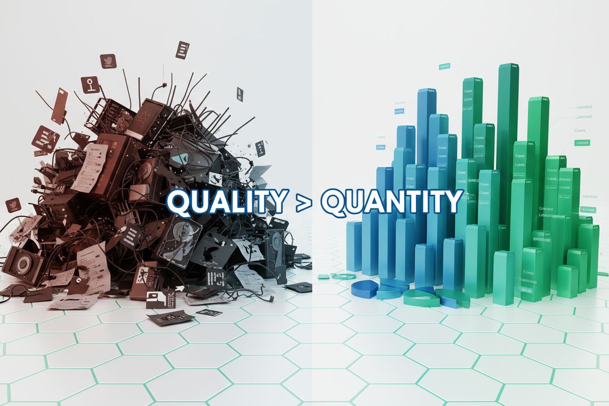 Quality vs Quantity contrast showing the balance between data quality and quantity