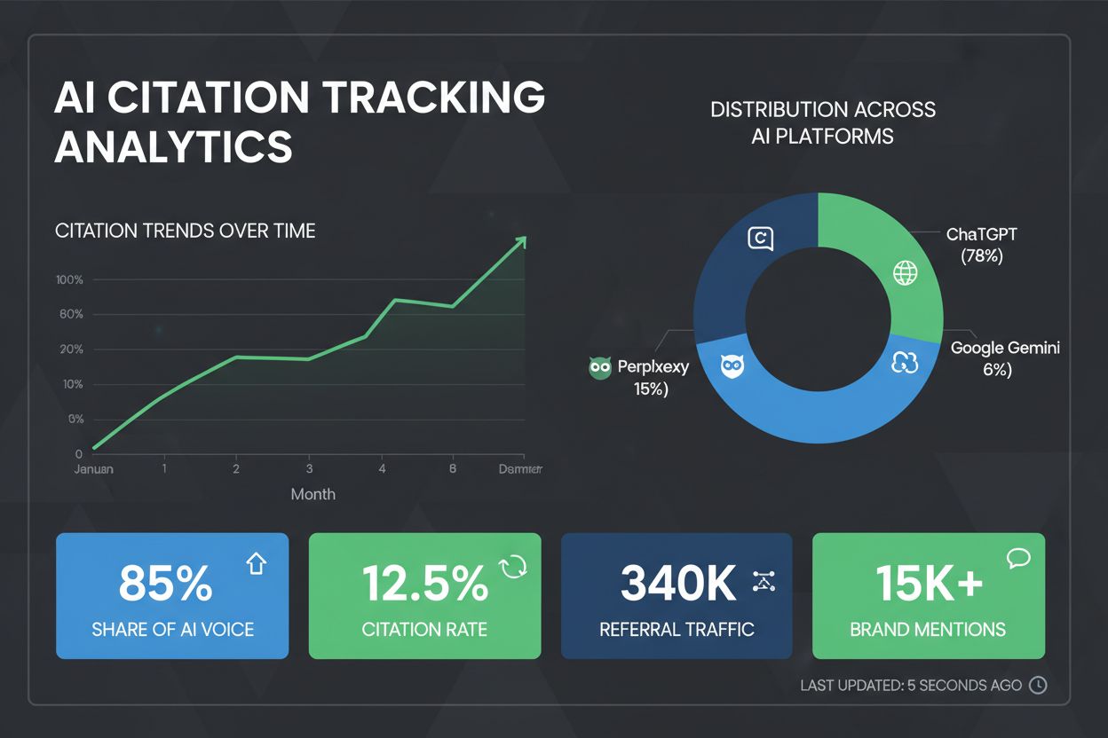 Analytics dashboard showing AI citation tracking metrics and performance data