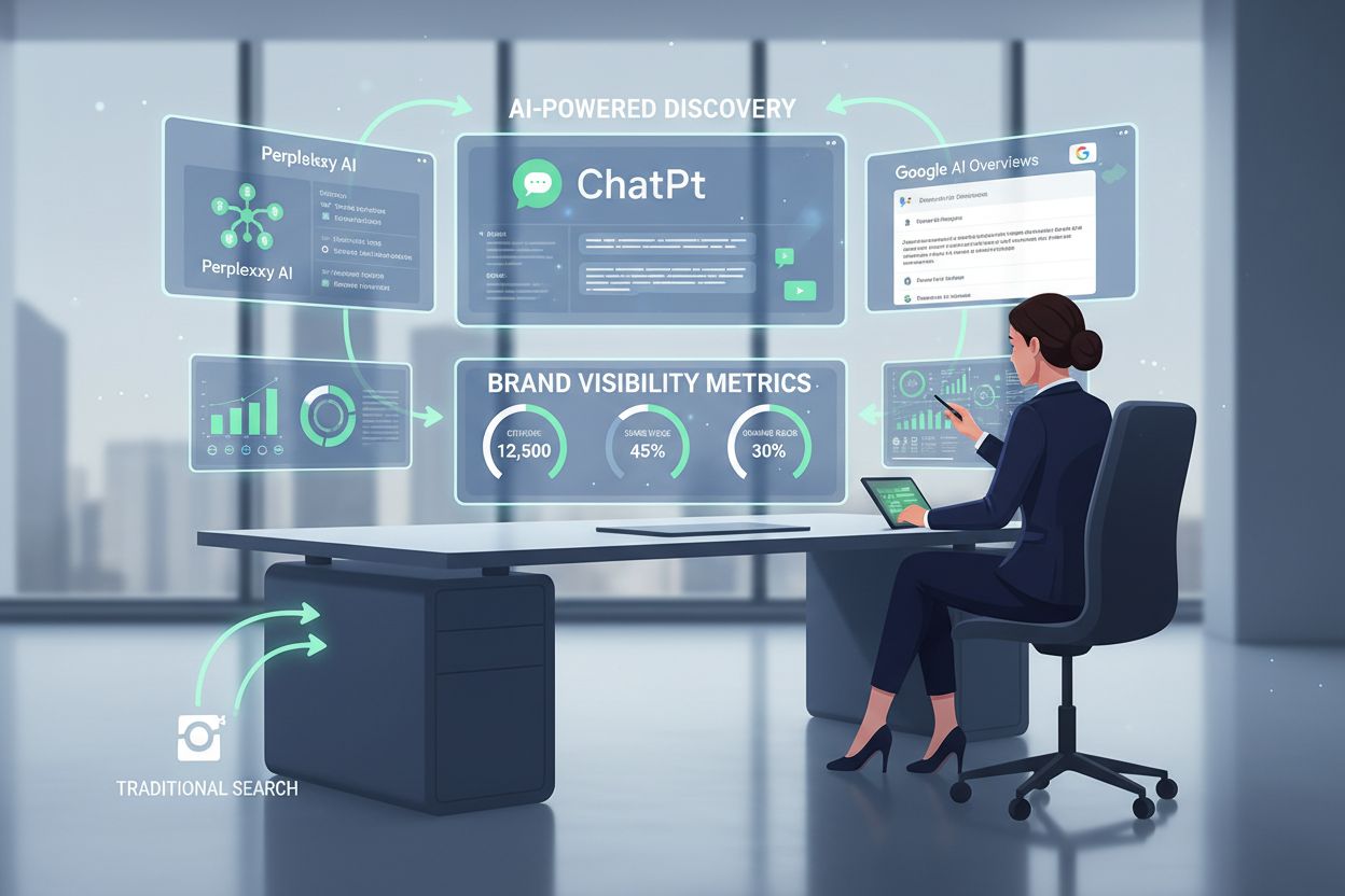 CMO analyzing AI visibility metrics and brand citations across multiple AI search platforms