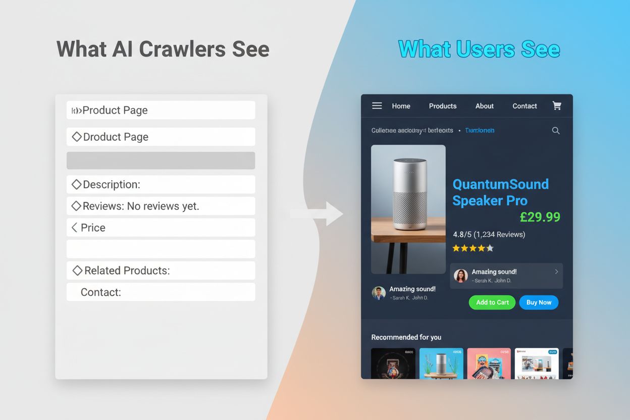 Comparison of what AI crawlers see versus what users see on websites