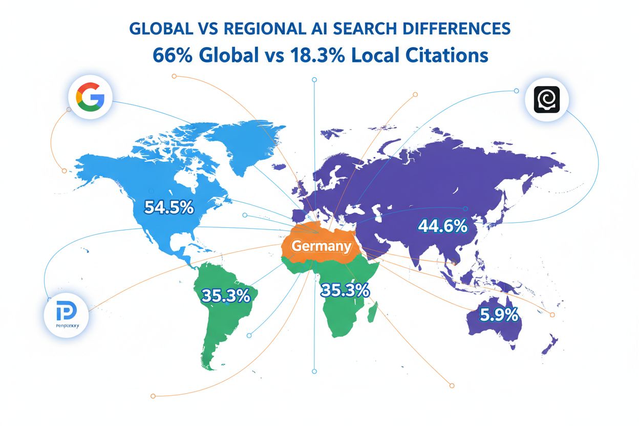 Global vs Regional AI Search Differences - World Map with Regional Localization Rates
