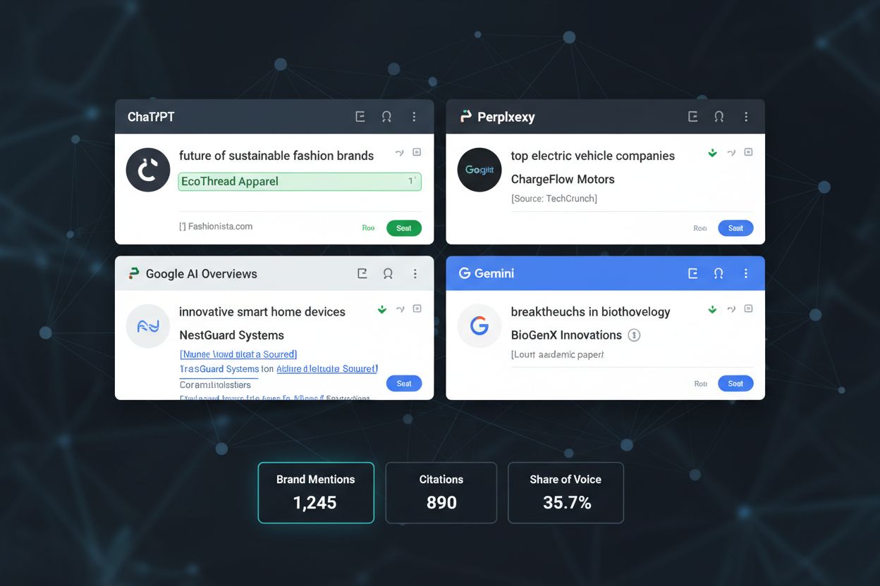 AI search landscape dashboard showing multiple platforms with brand mentions and citations