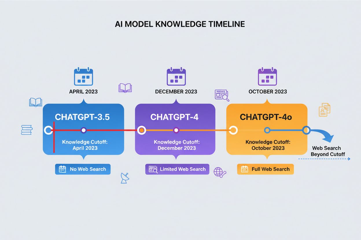 Timeline infographic showing ChatGPT versions and knowledge cutoff dates