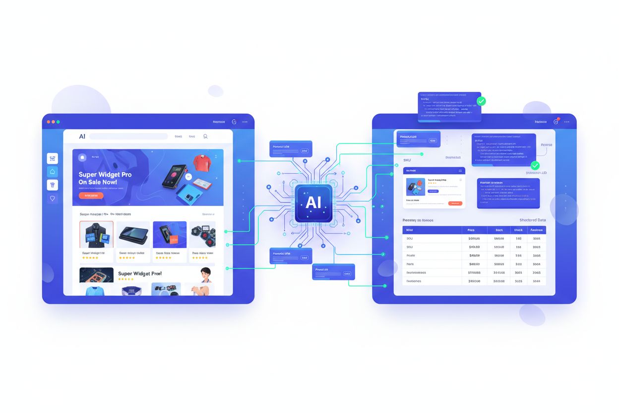 AI agent analyzing structured product data versus traditional website design