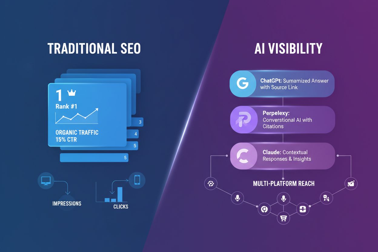 Comparison of traditional SEO versus AI visibility strategies