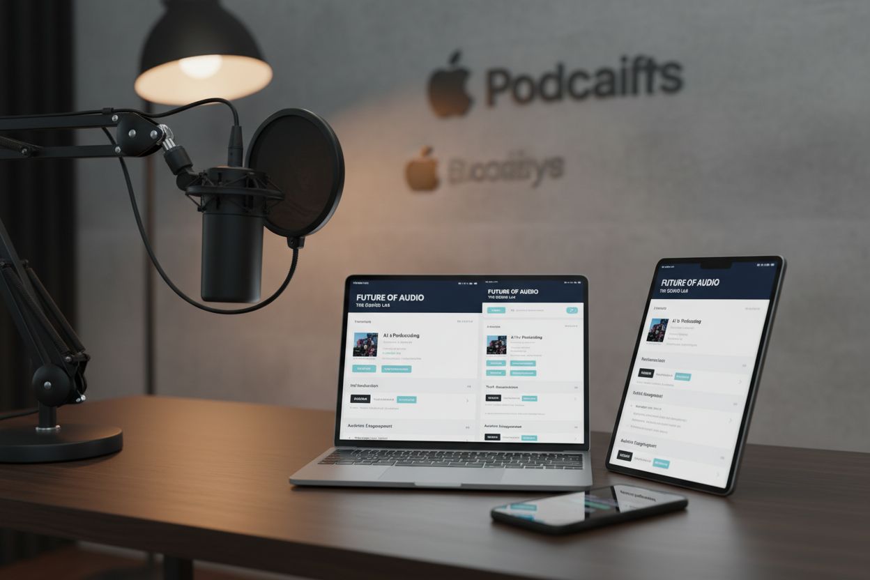 Podcast show notes displayed across multiple devices showing optimization for different platforms