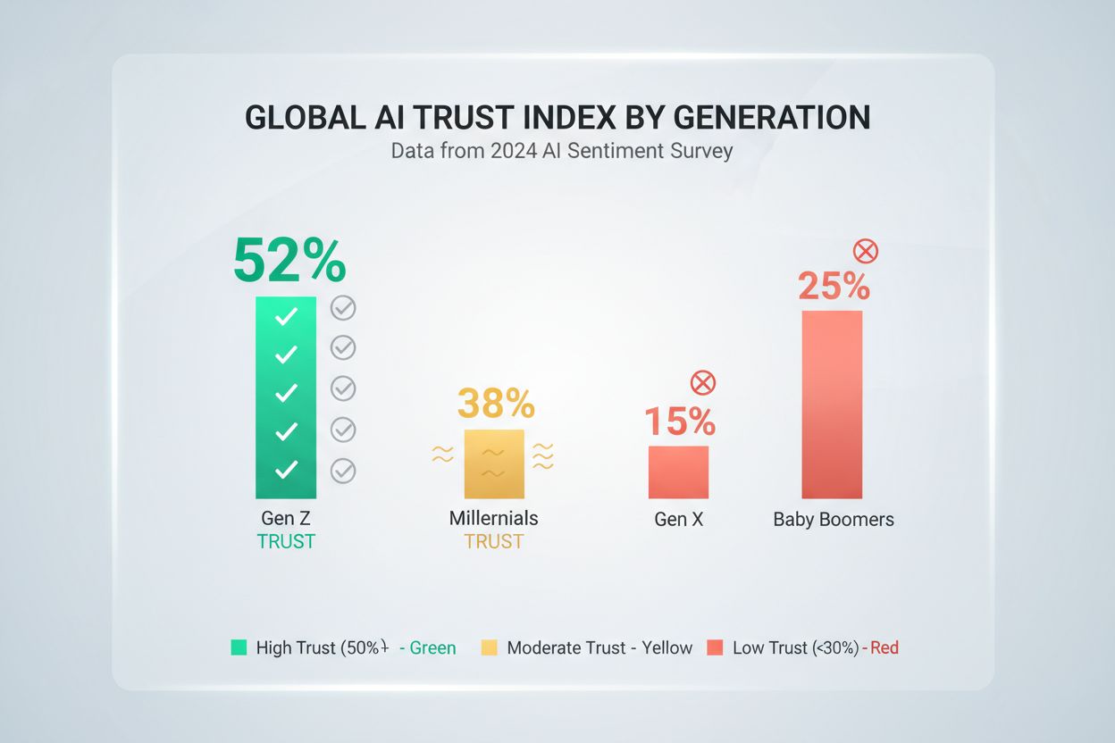Dashboard visualization comparing AI trust levels across generations