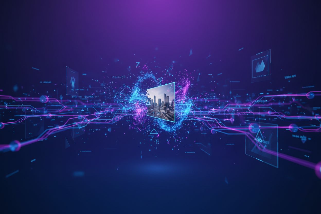 AI neural networks processing visual content with embeddings and multimodal analysis