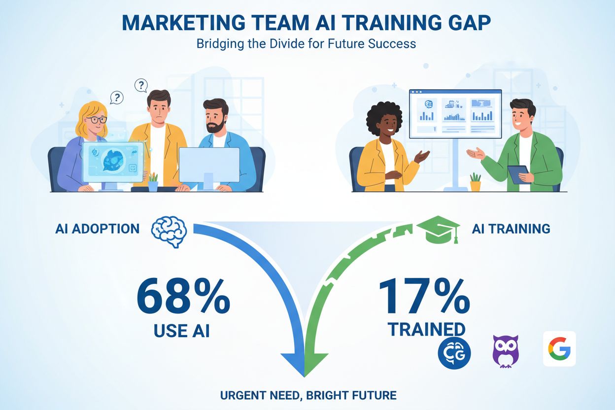 Marketing team AI training gap showing 68% adoption vs 17% training statistics