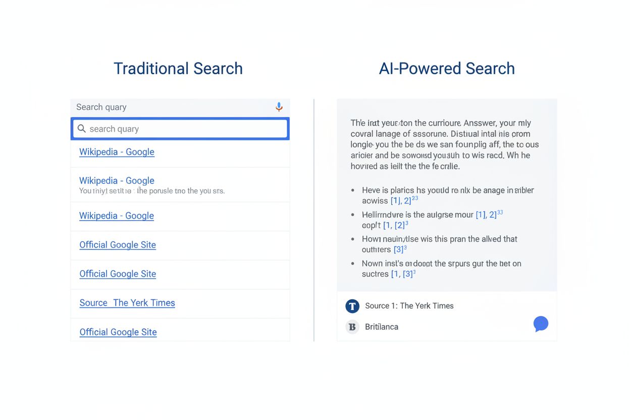 Comparison of traditional search results versus AI-powered search interfaces