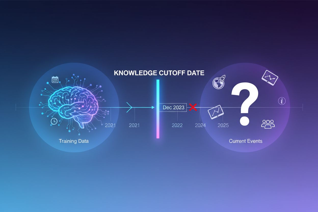 LLM knowledge cutoff timeline showing training data boundary and current events beyond model knowledge