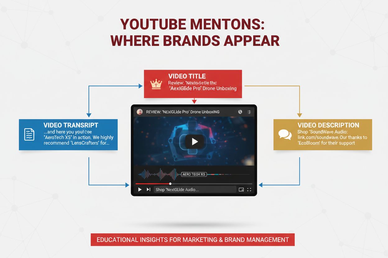 YouTube mention sources including video title, transcript, and description