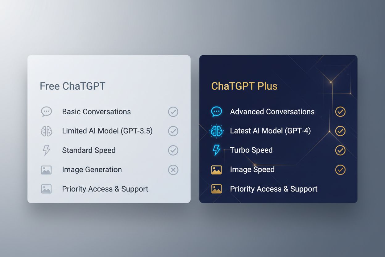 ChatGPT subscription tiers comparison showing free vs Plus features with visual hierarchy