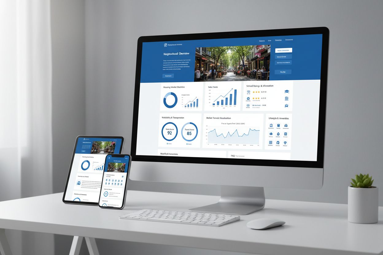Neighborhood guide content structure optimized for AI extraction with organized sections and data
