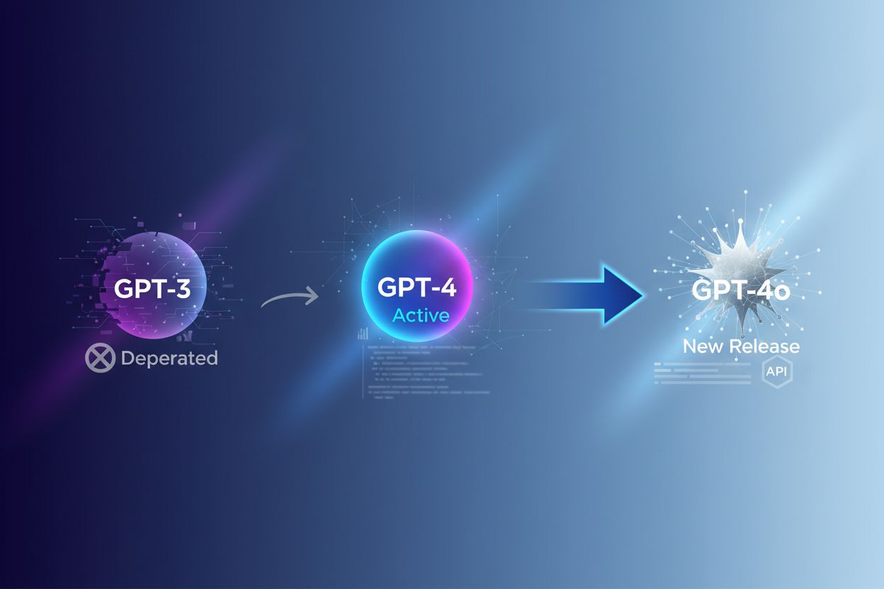 AI platform evolution and deprecation cycle showing model versions transitioning and migration paths