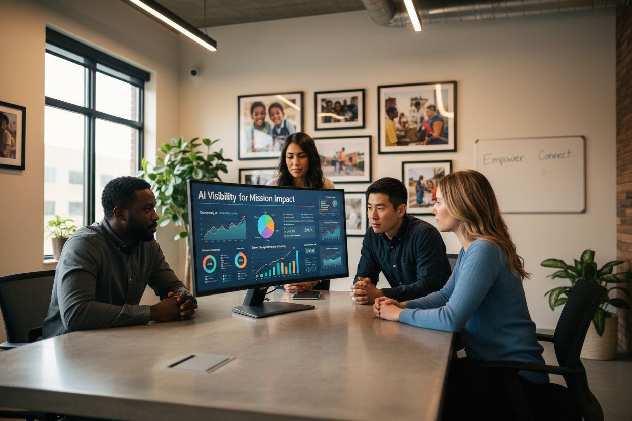Nonprofit team using AI dashboard for mission visibility